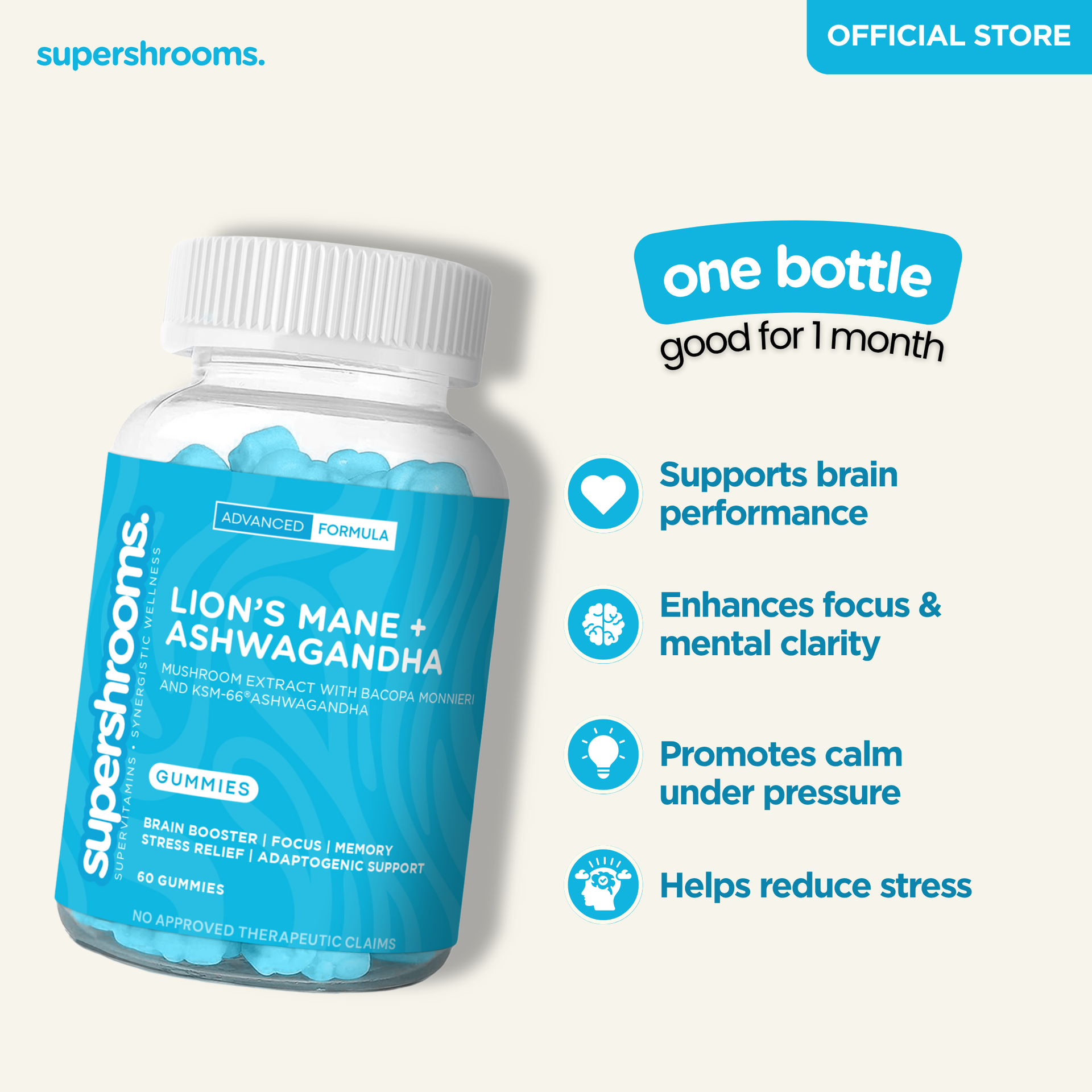 Lion's Mane + Ashwagandha Supershrooms Lion's Mane + Ashwagandha Supershrooms